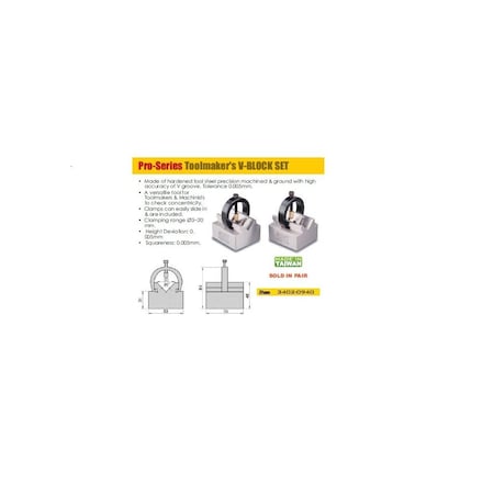 H & H Industrial Products Pro-Series 63 X 70 X 46mm V-Block & Clamp Set 3402-0940